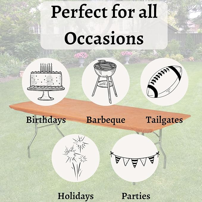 Kwik-Covers 6' Rectangle Plastic Table Covers 30" x 72", Bundle of 5 (Orange)