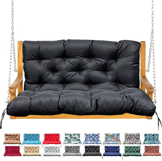 Porch Swing Cushion with Backrest,Waterproof Bench Cushion for Outdoor Furniture,2-3 Seater Replacement Thickened Swing Cushion with Ties,Patio,Outdoor,Backyard and Garden (Black,60x40)