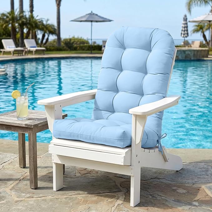 COOS BAY High Back Adirondack Chair Cushions for Outdoor Furniture, 49x20x5 in Water-Resistant Thick Tufted Patio Chair Cushions with Secure Straps, Set of 1, Aqua Blue