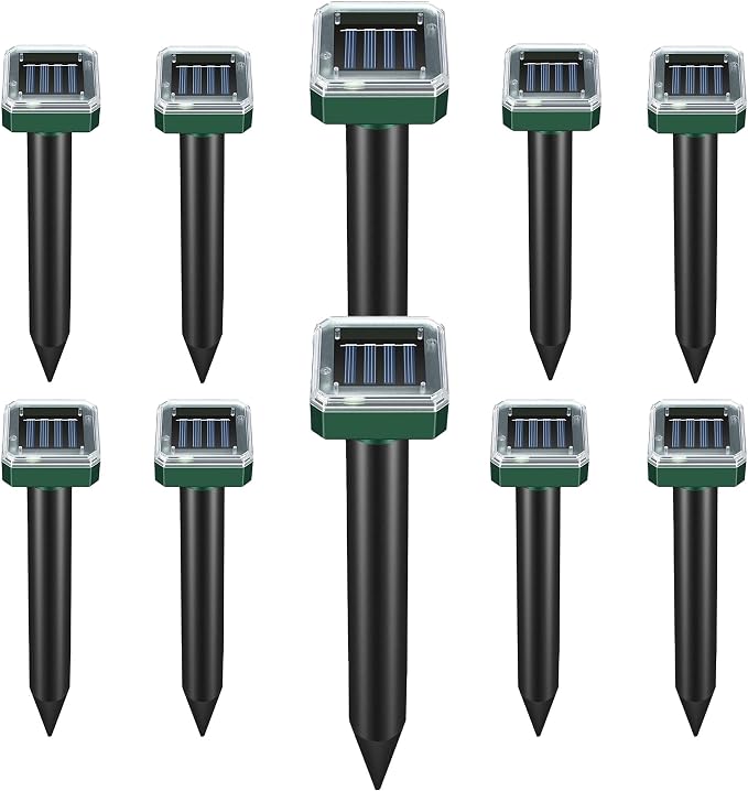Mole Repellent Solar Powered 10 Pack,Snake Repellent Ultrasonic Vole Snake Repeller for Lawns and Yards,Waterproof Outdoor Gopher Repeller Effective for Garden