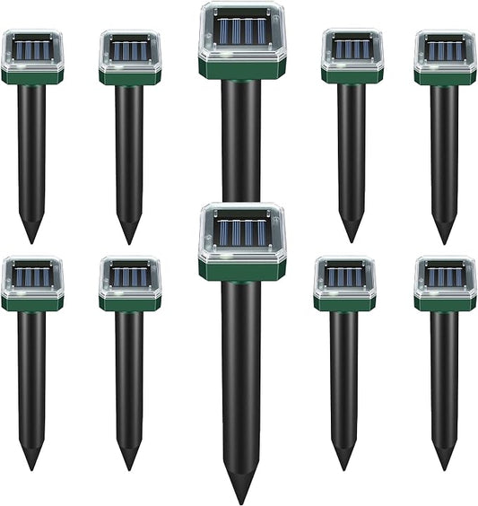 Mole Repellent Solar Powered 10 Pack,Snake Repellent Ultrasonic Vole Snake Repeller for Lawns and Yards,Waterproof Outdoor Gopher Repeller Effective for Garden