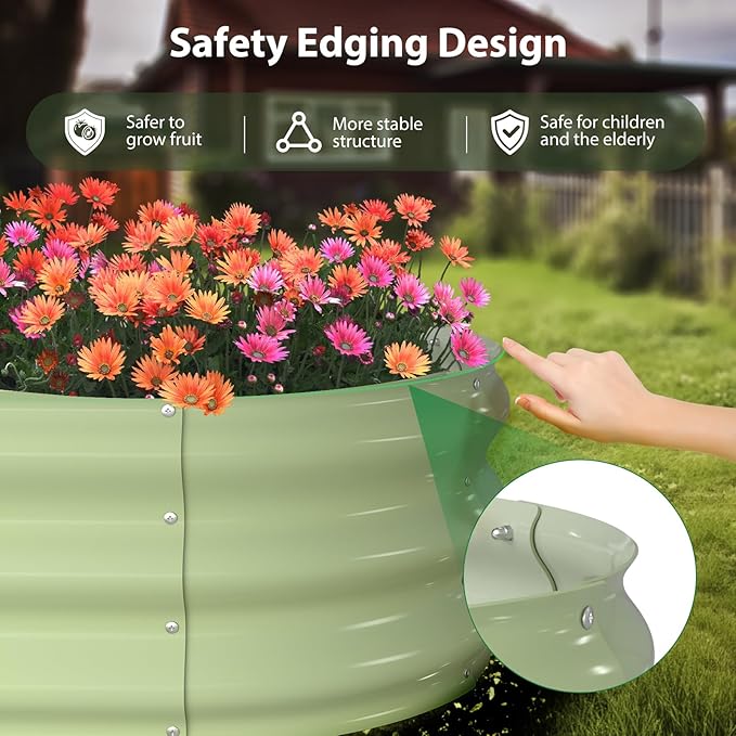 Winpull Raised Garden Bed Kit, 8x2x1 ft Galvanized Planter Box Outdoor, Oval Large Metal Raised Beds for Gardening Vegetables Flower Herb (Avocado Green)