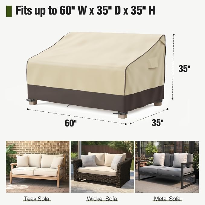 MR. COVER Outdoor Couch Cover Waterproof, Patio Furniture Covers for 2-Seater Couch, Fits up to 60" W x 35" D x 35" H, Moisture-Proof & UV-Protection, Brown & Khak