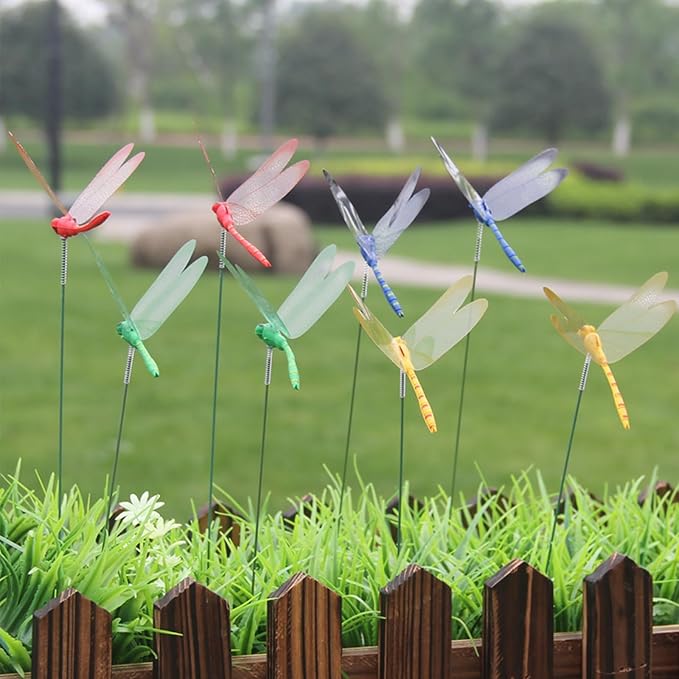 16Pcs Dragonfly Clip, DIY Dragon Fly Clips, Fake Dragonfly Garden Outdoor Decor, Plastic Dragon Fly Plant Pot Decorations with Pliers & Clips(Small)