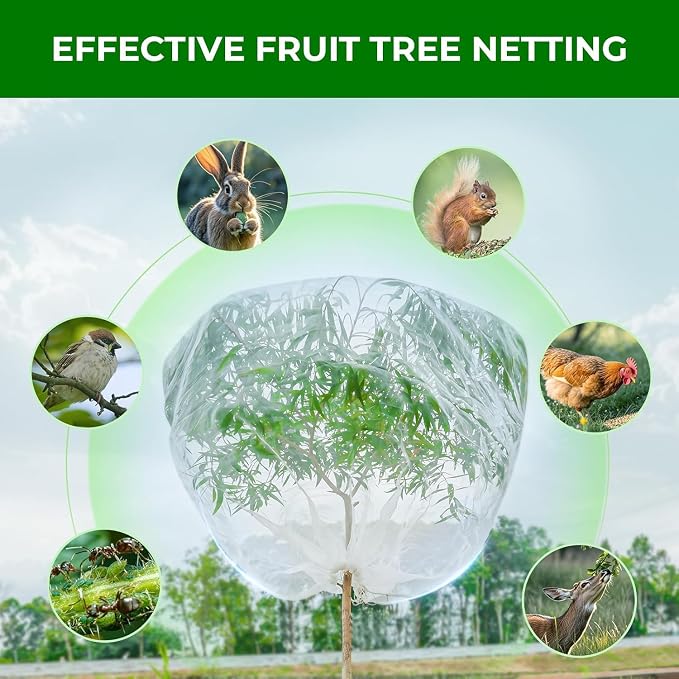 Fruit Tree Netting with Zipper & Drawstring - 15'x15' Garden Plant Net Pest Barrier to Prevent Cicadas Bird Squirrel Deer - Bug Protection for Blueberry Tomato with Fine Mesh Insect Cover (2 Pack)