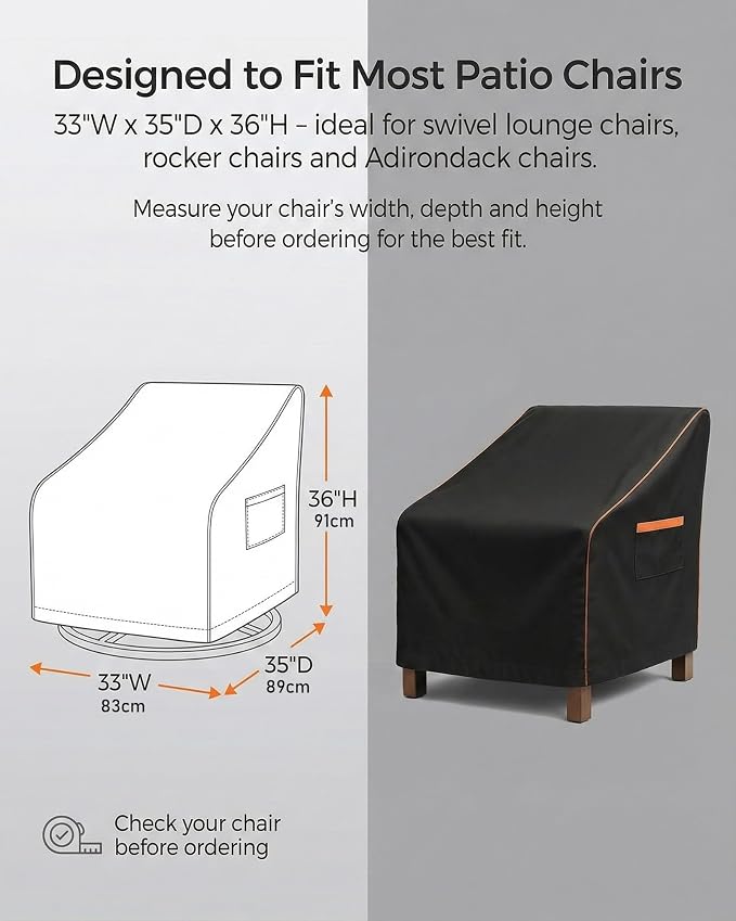 Outdoor Waterproof Patio Chair Covers, Heavy Duty Oxford Coating Weather Resistant Patio Furniture Covers 600D 33W x 35D x 36H inches 2-Pack, Black