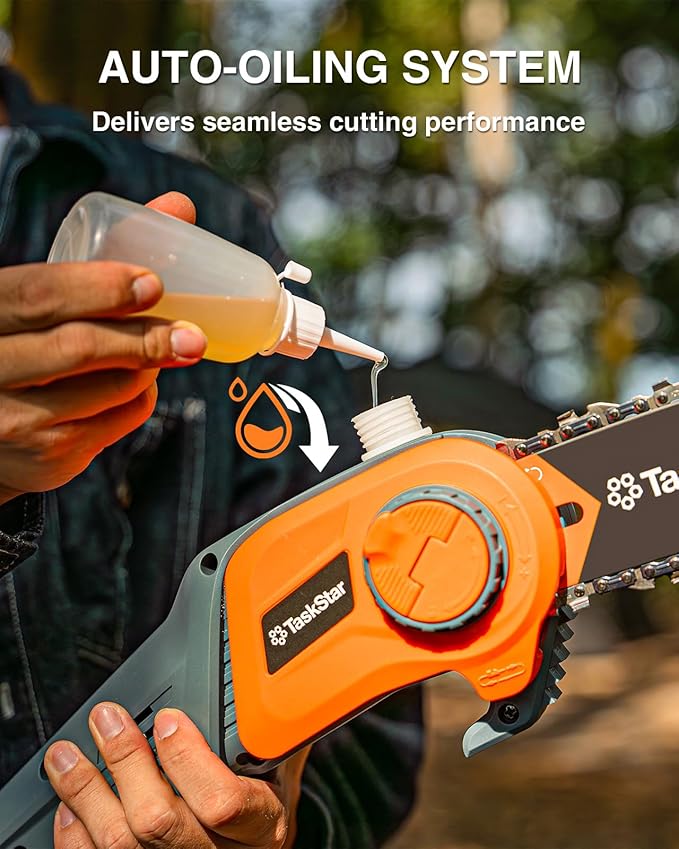 TaskStar 8-Inch Cordless Pole Saw, Electric Pole Saws for Tree Trimming, 2×4000mAh Batteries, 600W Powerful Motor, Max Reach 15Ft, Tool-Free Chain Tensioning, Auto Lubrication
