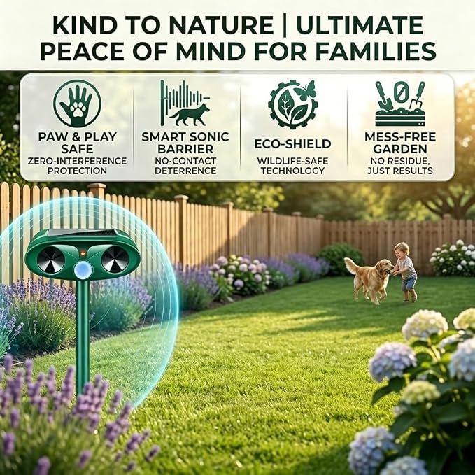 4 Pack Upgraded Sonic Fortress Pro Deer Repellent Cat Deterrent Outdoor Solar Ultrasonic Animal Repeller with Motion Sensor for Skunk Rabbit Raccoon Squirrel Fortress Pro for Yard Garden