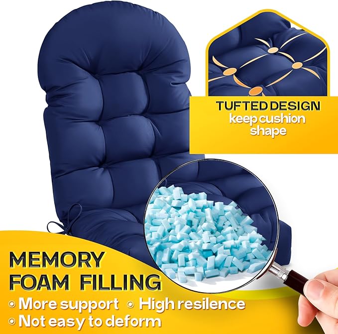 MAGIC ELEPHANT Adirondack Chair Cushion, Memory Foam Outdoor Chair Cushion, Water-Repellent Thick High Back Patio Rocking Chair Pad Seat Cushion Replacement (Oxford Blue)