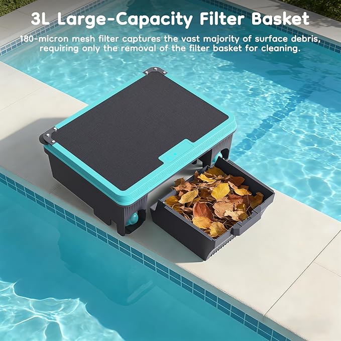 Obito H3 Solar Powered Automatic Robotic Pool Skimmer with APP Support, 24/7 Continuous Cleaning Power, Auto Edge-Docking, Dual Charging Modes, Twin Salt Chlorine Tolerant Motors, 180 μm Filtration