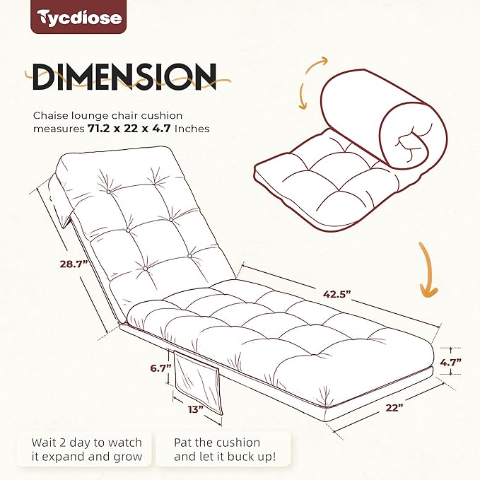 Outdoor Lounge Chair Cushion, Waterproof Replacement Chaise Lounge Cushions for Outdoor Furniture Thickened 71 x 22 x 4.7 Inches Non-Slip Patio Pool Lounge Chair Cushions with Ties (Red)