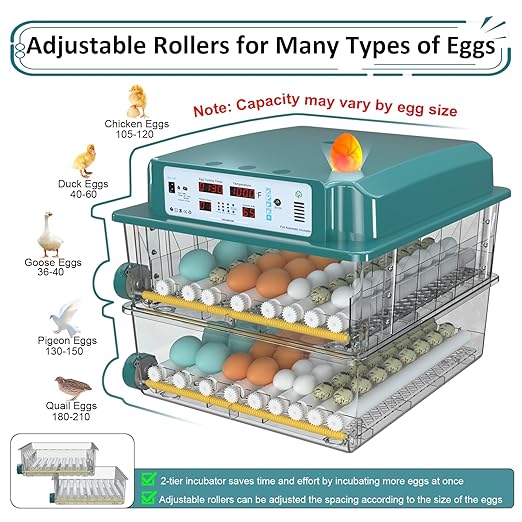 Incubators for Hatching Eggs 120, Chicken Egg Incubator with Automatic Egg Turning and Humidity Display, Temperature Control with 5 Automatic Incubation Modes, Incubation Day Counter