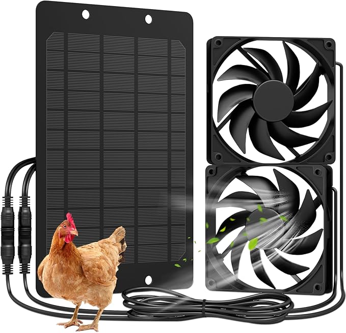 Solar Powered Fan for Outside, IP65 Waterproof Auto On/Off Solar Exhaust Fan Kit wtih 10 Ft Cable for Chicken Coop, Shed, Greenhouse, Pet House Ventilation Accessories