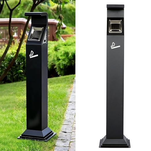 Commercial Standing Trash Can Outdoor Trash Bin Outside Receptacle | Stainless Steel Garbage Can Container with Lock & Removable Inner Bucket for Hotels Restaurants Bars Office Park Street