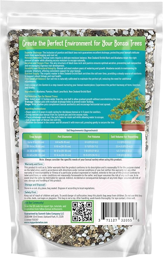 GARDENWISE Zen Garden Bonsai Soil Mix – Fast-Draining & Organic for Junipers, Pines, and Drought-Tolerant Bonsai Trees – Handcrafted in The USA with Japanese Akadama & Pumice (4 quarts)