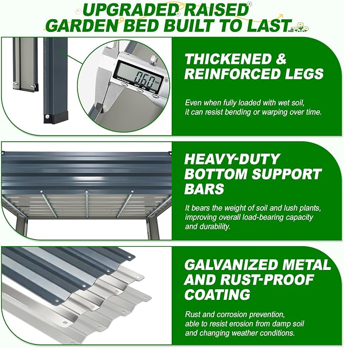 Galvanized Raised Garden Bed with Legs 2 Pack, 48x24x32in Elevated Raised Garden Bed Outdoor with Drainage Holes, Planter Boxes for Gardening Vegetable Flower Fruit in Backyard, Patio, Balcony (Grey)