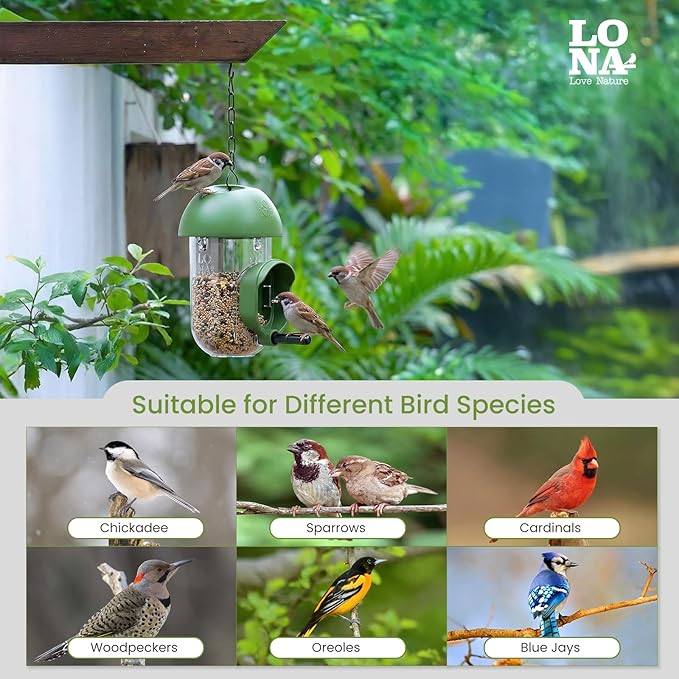 LONA Bird Feeders for Outdoors, Tube Feeder Weatherproof with Multiple Hanging Methods, Wild Bird Feeding Silo for Outside, 1 Port