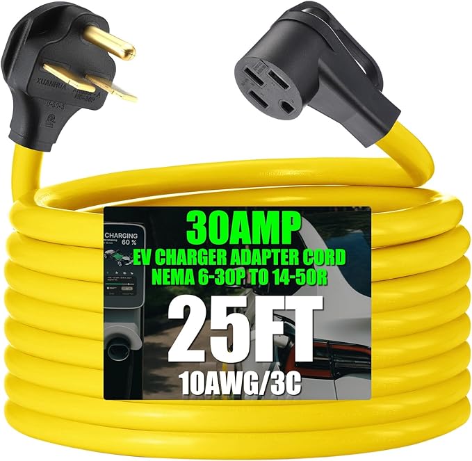 Kanayu 25FT NEMA 6-30P to 14-50R EV Charger Adapter Cord, 30 Amp 240V HVAC to 50 Amp Level 2 EV Charging Power Adaptor Cord, STW 10 AWG/3C, ETL Listed (Not for RV or Dryer)