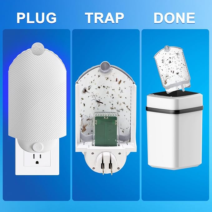 Flying Insect Trap (1 Starter & 3 Refill Cartridges), Plug-in Fly Trap for Home, Kitchen, Living Room – UV Light Indoor Bug Catcher for Gnats, Fruit Flies, Mosquitoes, and Moths