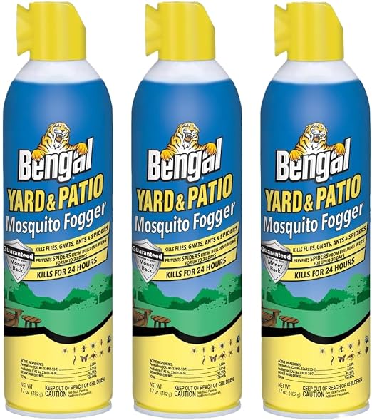 Bengal Yard and Patio Mosquito Fogger, Kills Spiders and Prevents Nesting, 17 Oz. Aerosol Can - 3 Pack