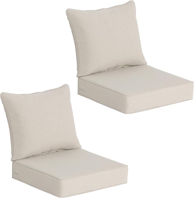 COZYVIDA Outdoor Deep Seat Cushion Set of 2, 22"x24" Seat & 23"x19" Back, C0 Water-Resistant Breathable Fabric, UV-Resistant 1000+ Hrs, 30D Foam with Recycled Fiber Fill,Putty