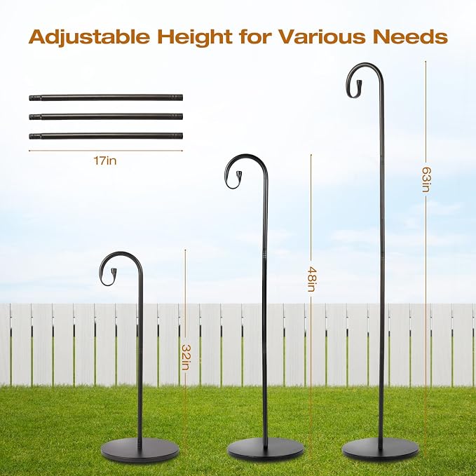 Sekcen 63” Wind Chime Stand Holder Shepherds Hook Stand with Base Indoor Outdoor