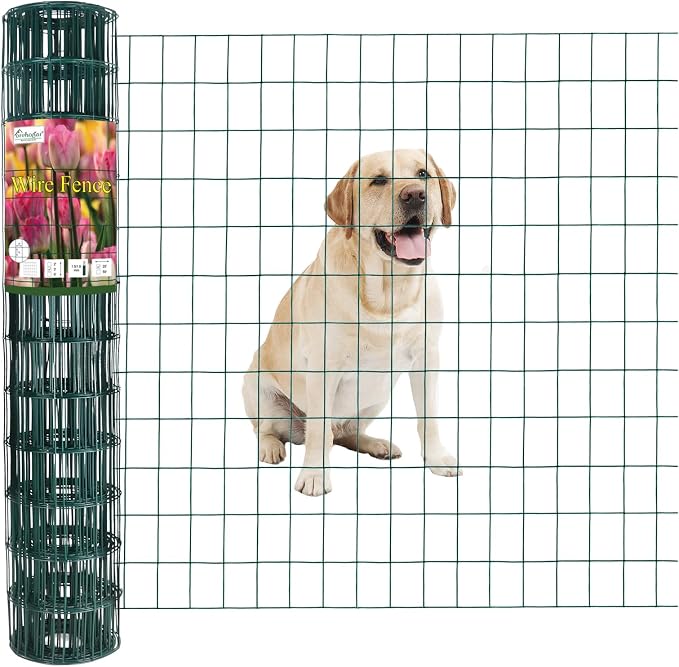 FOREHOGAR Green PVC Coated Welded Wire Fence 36 Inch x 25 Foot, 2 Inch x 3 Inch 16GA, Garden Border Fencing Roll Vinyl Coating Metal Wire Mesh for Yard Vegetable Plant Protection Poultry Netting