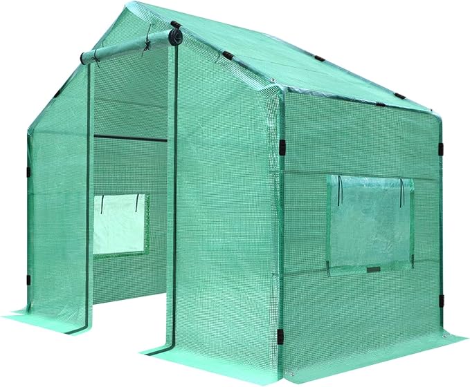 BenefitUSA 4.8x8.5x7.2'H Large Walk-in Peak Roof Greenhouse with 2 Zipper Doors & Windows (Green)
