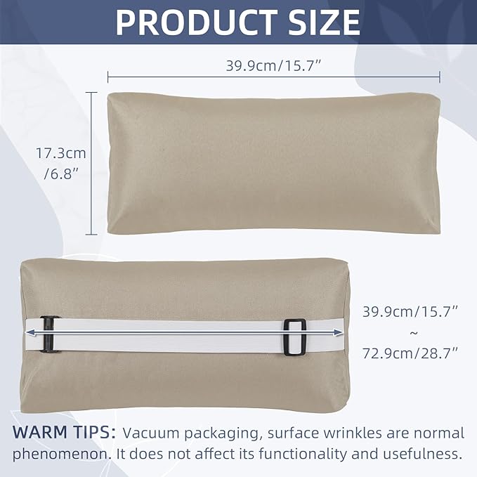 Chaise Lounge Head Pillow, 2 Pack Outdoor Patio Pillows with Adjustable Strap, Lounge Head Resting Pillow for Recliner Beach Pool Lounger Office Chair(Khaki,Water Resistant)