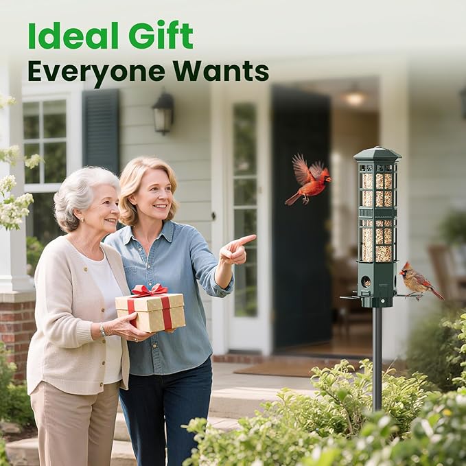Squirrel Proof Bird Feeder for Outdoors, Chew-Proof & Weather Resistant, 3 Port, Gravity Spring Hanging Metal Bird Feeder, 3LB Large Capacity, Attract Wild Birds