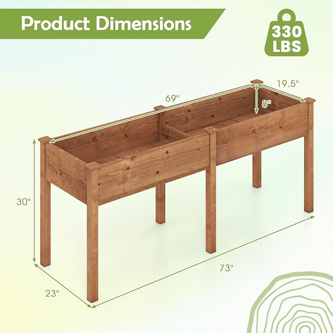 Giantex Raised Garden Bed, Elevated Wood Planter Box with Drain Hole, Gardening Planter Raised Bed for Planting Vegetables Flowers Succulents Herbs, 73" Lx23 Wx30 H
