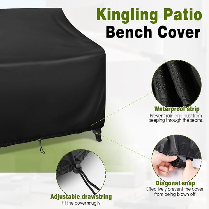 Kingling Outdoor Bench Covers, Patio Loveseats Cover Waterproof Bench Covers for Outdoor Furniture Glider Chair Sofa Cover, 48" W x 29" D x 36" H Black