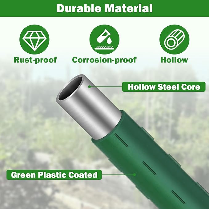 Garden Stakes 40 Pack, 16 Inch Plastic Coated Metal Tomato Stakes, DIY 4ft 5ft 6ft 7ft Plant Support Stakes with 28 Connectors 28 Rotatable Clips 28 Plant Clips for Indoor Outdoor Vegetables