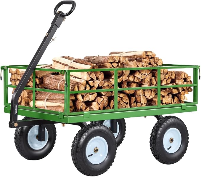 VEVOR Steel Garden Cart, 1200 lbs Heavy Duty Pullable Garden Wagon Yard Cart, 2 in 1 Outdoor Metal Utility Wagon Yard Trailer with 13" All Terrain Tires, Mesh Detachable Sides and 180° Rotating Handle