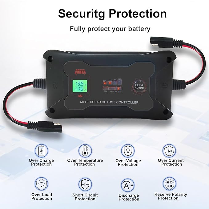 20A 12V/24V Portable MPPT Solar Charge Controller with Solar Connector, LCD Display, and LED Indicate Light. Max PV 600W 60Voc for AGM, Gel, LiFePo4