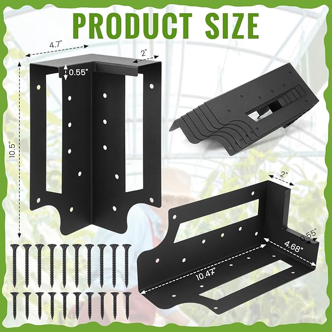 MorningRo 12 Pack Raised Garden Bed Corner Brackets with Securing Lip Fits Lumber up to 2" x 12" Metal Garden Corner Bracket for Wood Frame Bed 4.7" L x 2" W x 10.5" H