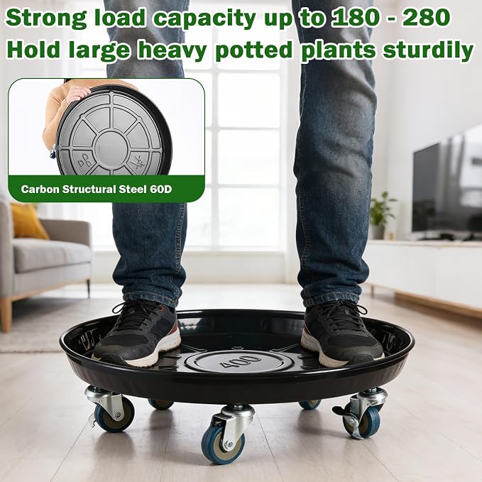 Planterhoma 5 Packs 13 Inch Metal Plant Caddy with Wheels Extra-Large Rolling Plant Stand Heavy-Duty Iron Plant Dolly Casters for Indoor Outdoor Flower Pot Mover Roller Coasters, Black