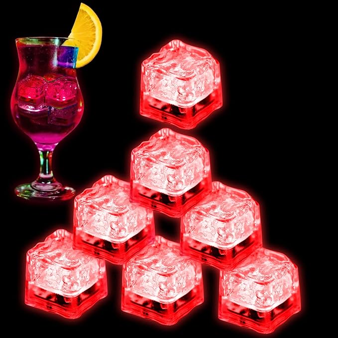 Light Up Ice Cubes for Drinks, 48 PCS Red LED Ice Cubes Liquid Activated, Glow in The Dark Waterproof Ice Cubes for Home Bar Supplies Summer Party Wedding Decor