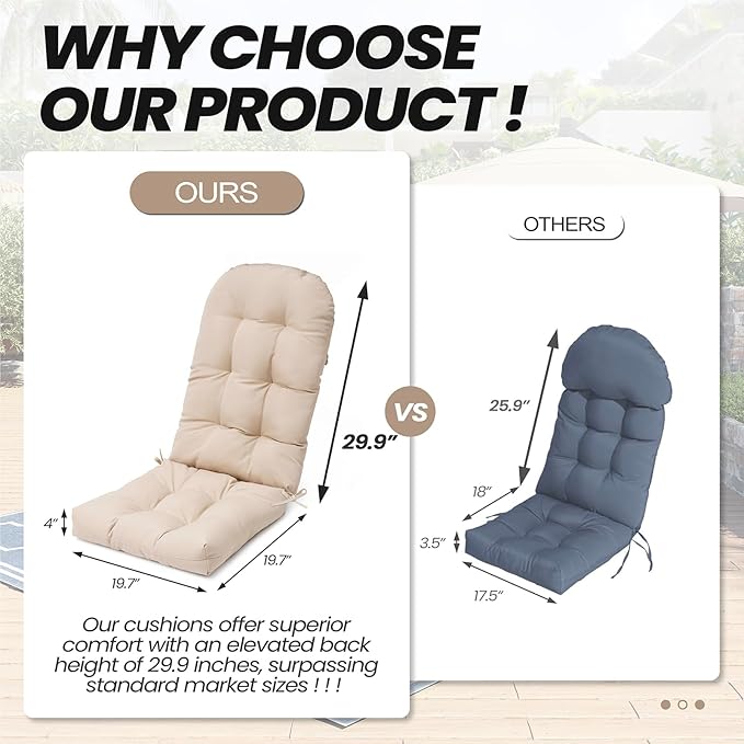 Crestlive Products Adirondack Chair Cushion, Outdoor Rocking Chair Cushion Water Resistant 50x20x4 Inch, High Back Thick Patio Replacement Cushion, Beige