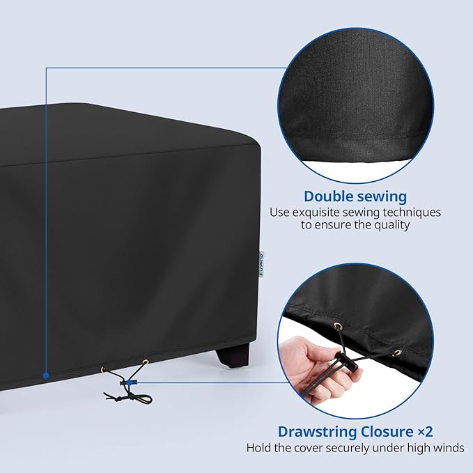 SunPatio Outdoor Ottoman Cover, Waterproof Square Coffee Table Cover, Patio Furniture Side Table Cover, All Weather Protection, 32W x 32D x 18H, Black