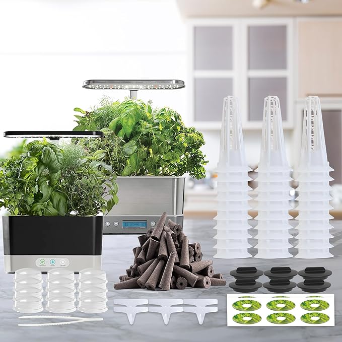 115Pcs Hydroponic Pods Supplies for Aerogarden Pods, Hydroponics Garden Accessories, Grow Anything Kit, 36 Grow Sponges 12 Grow Baskets 12 Grow Domes 36 Pod Labels 12 Spacers 6 Plant Labels 1 Tweezer