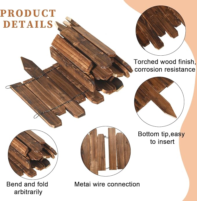 Soaoo 10 Pack Wood Garden Edging Border Outdoor Flexible Landscape Border Fence Decorative Lawn Edging with Gloves for Flower Bed Pathway Garden Yard (40 ft)