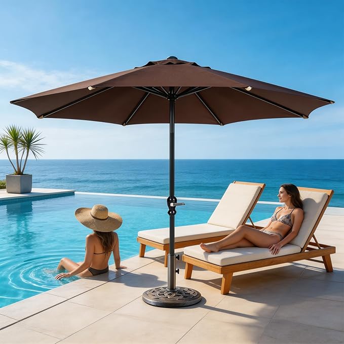 DUMOS Patio Umbrella Base, 22 LBS Heavy Duty Umbrella Stand with 2 Knobs + 2 Adapters, Weather-Resistant Coating Outdoor Table Resin Umbrella Holder for Beach, Pool, Deck, Backyard (Bronze)