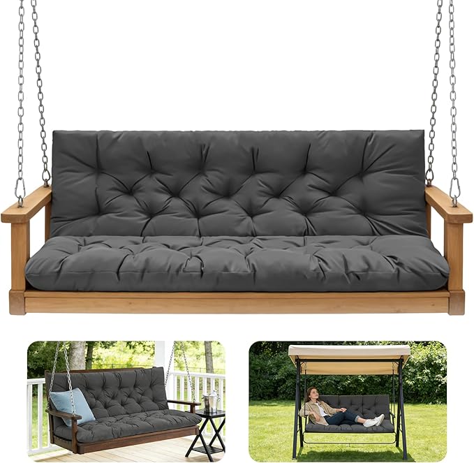 Porch Swing Cushions,Outdoor Cushions 3 Seater Replacement with Backrest, Waterproof Thickened Bench Cushion with Ties for Porch, Patio,Outdoor, Backyard and Garden (Dark Gray 47 * 40 in)
