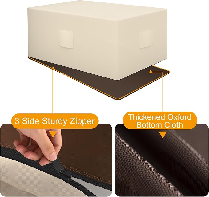 HDCAXKJ Patio Furniture Covers Waterproof Outdoor Chaise Lounge Cover Heavy Duty Lounge Chair Cover with Zipper Weatherproof Patio Pool Chairs Sofa Protector (71"L x 30"W x 35"H, Beige & Brown)