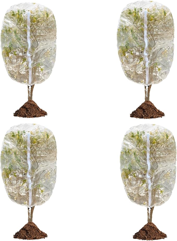 4 Pack Fruit Tree Netting Covers with Zipper & Drawstring – 3.3x4.6FT Ultra-Fine Mesh Garden Netting – Insect & Bird Barrier for Tree, Plant & Crop Protection