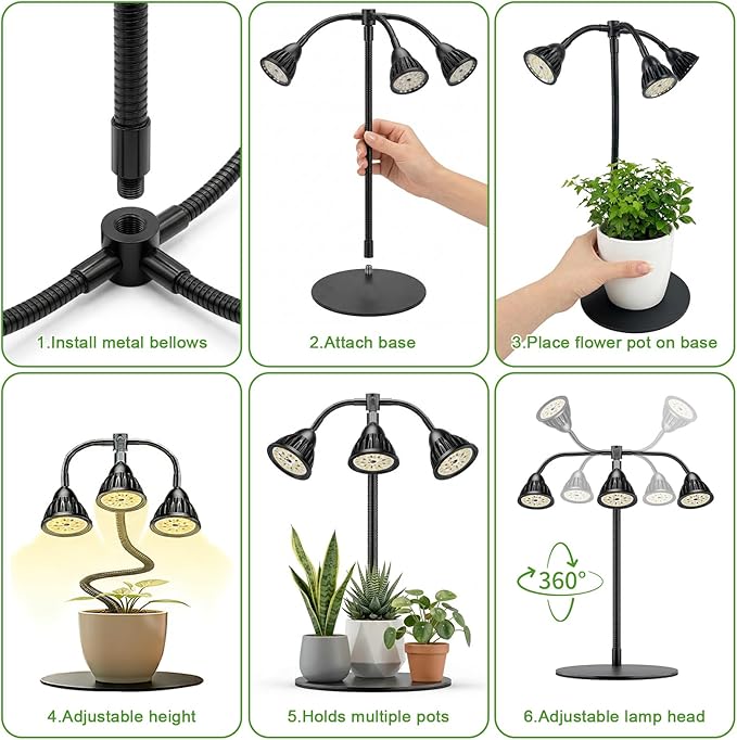 QCQHDU Grow Lights for Indoor Plants Full Spectrum,81 LED Triple-Bulb Plant Growing for Seed Starting Lamp with 3/9/12H Timer,Adjustable Gooseneck with Base,3 Switch Modes