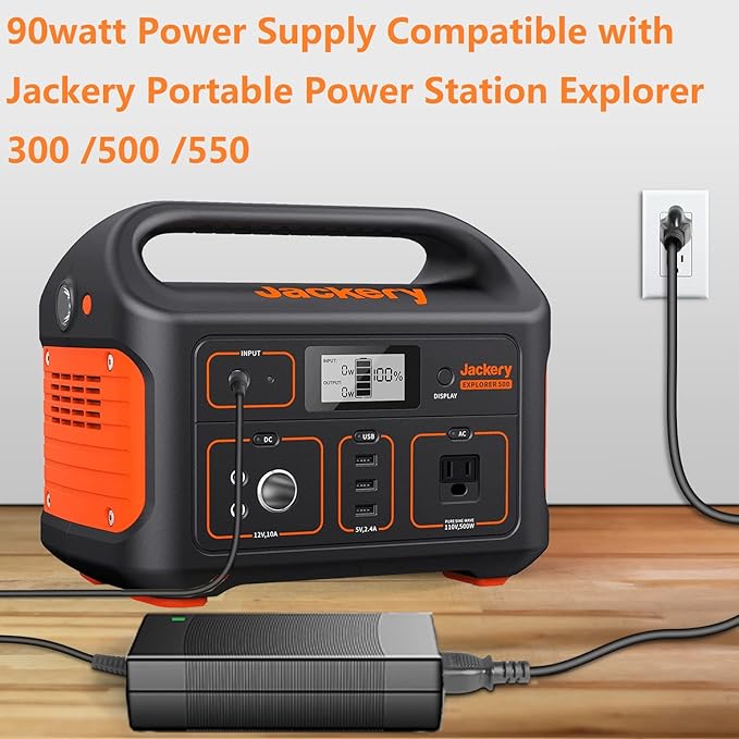 for Jackery 300/500/550 Charger,24V 90W AC Adapter for Jackery Portable Power Station Explorer 300 500 550 E300 E500 E550 Solar Generator 293Wh 518Wh 550Wh Lithium Battery Giomre M6 Power Supply Cord