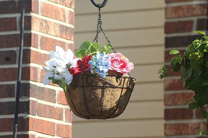 Ashman 14 Inch Metal Hanging Planter Basket with Coco Coir Liner Round Wire Plant Holder Chain Porch Decor Flower Pots Hanger Garden Decoration Indoor Outdoor Watering Hanging Baskets (4)
