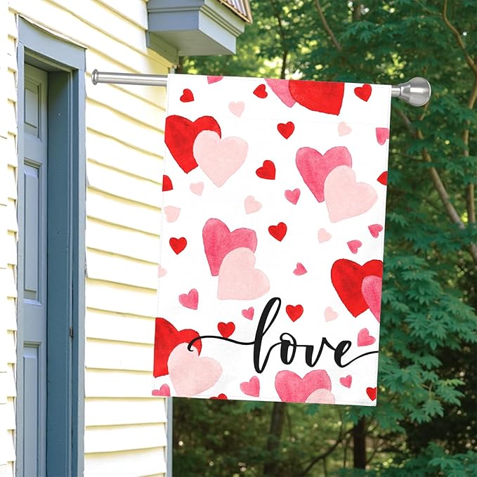 Love Heart Garden Flag Valentine House Banner Red And Pink Hearts Large Garden Flags Polyester Double Sided Anniversary Wedding Sweety Yard Sign for Spring Home Outdoor Decor 28 x 40 Inch
